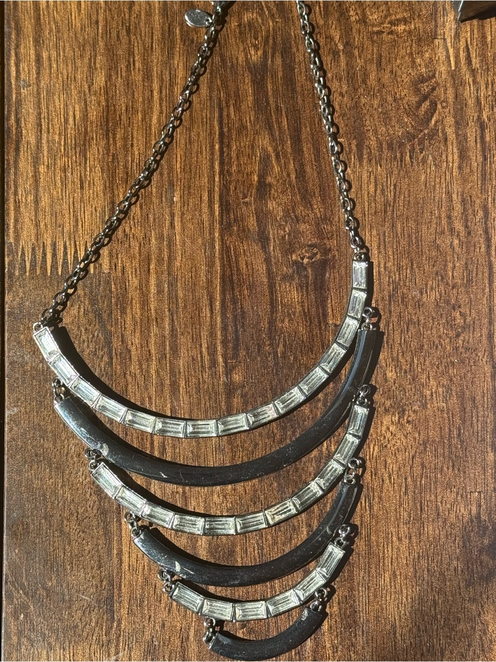 Charming Charlie Black and Silver Layered Crescent Necklace